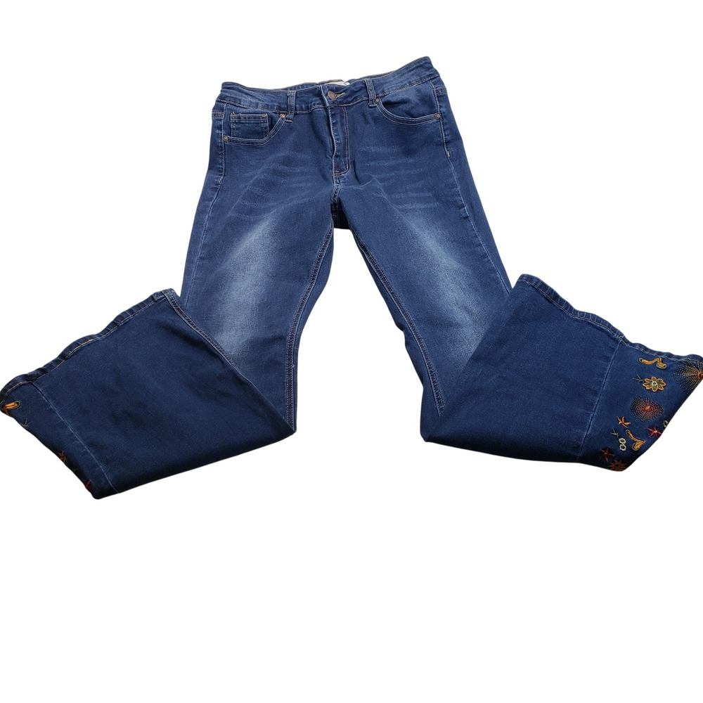 Bamboo Floral‎ Embroidered Flare Jeans Womens 13 Blue High Rise Bell Bottoms